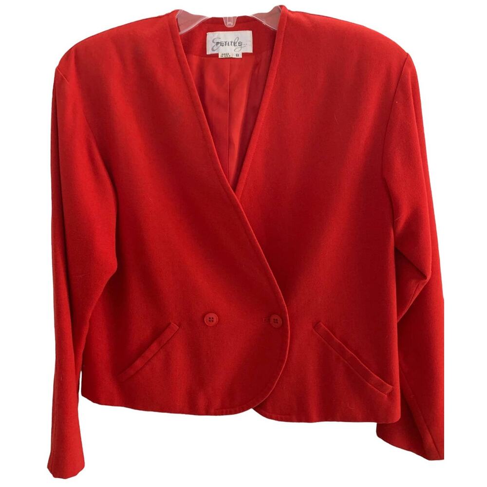 Emily Petites Vintage 1980's Red Boxy Pretty Woman Dress Suit Jacket Size 8